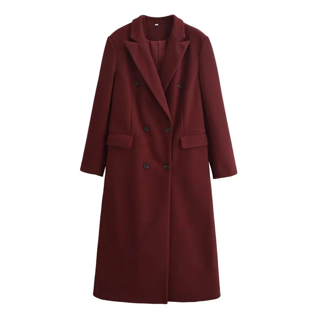 Trench femme en laine croisé long