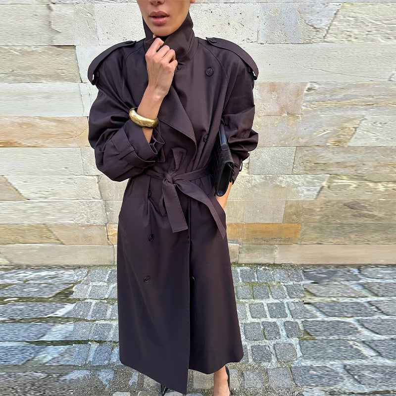 Trench femme long ceinturé coupe vintage - Marron