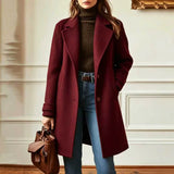 Trench Femme Mélange Laine Col Rétro Mi-Long - Bordeaux