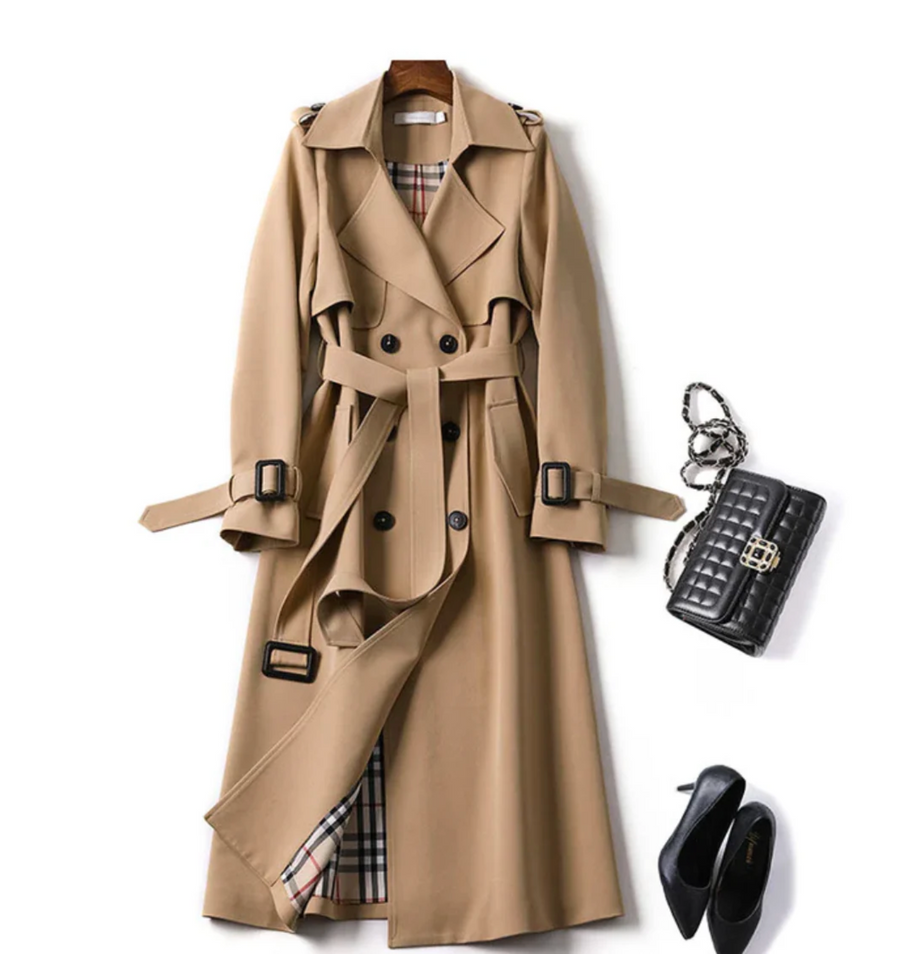 Trench Long Femme Ceinturé Imperméable Mi-Saison