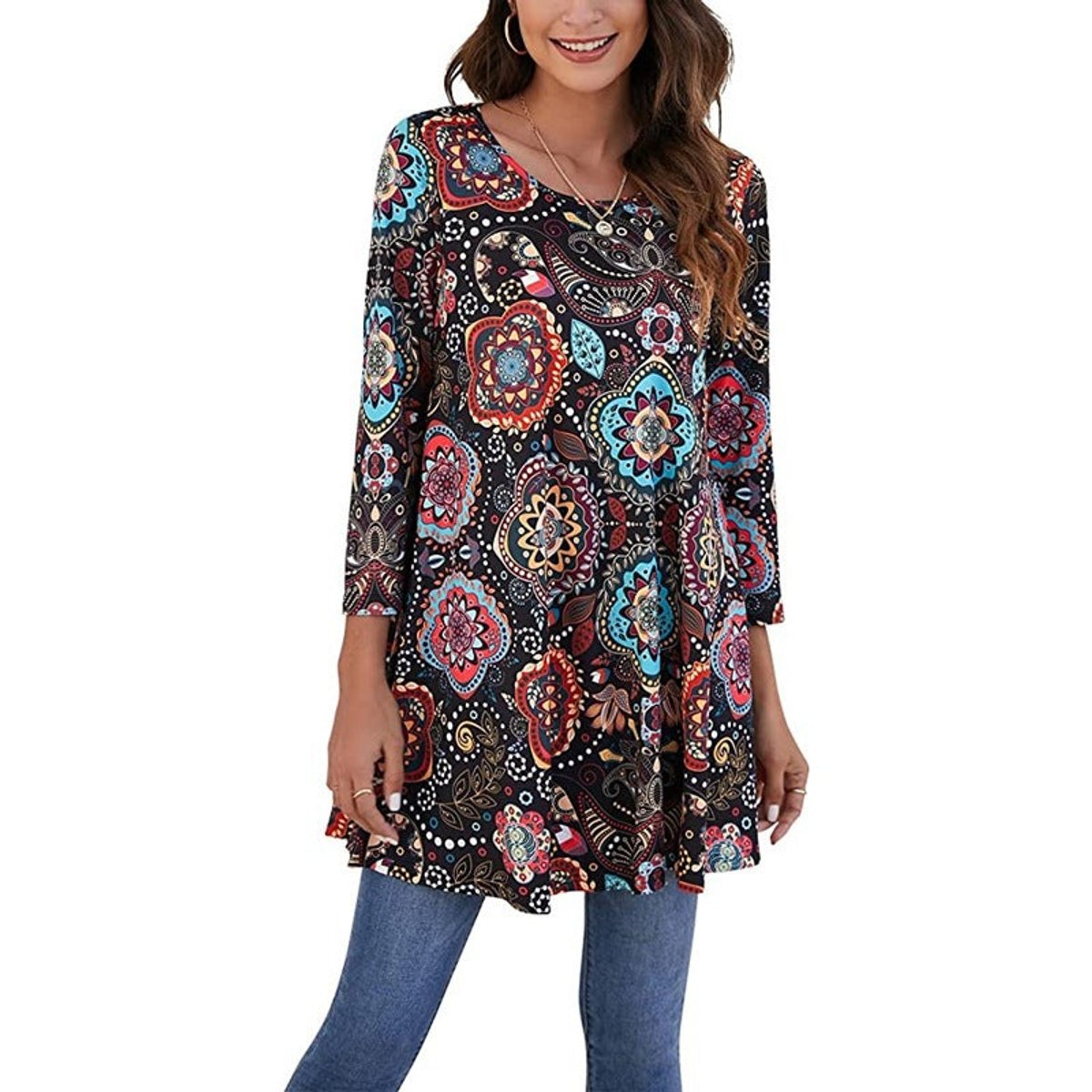 Tunique imprimé mandala femme à manches 3/4