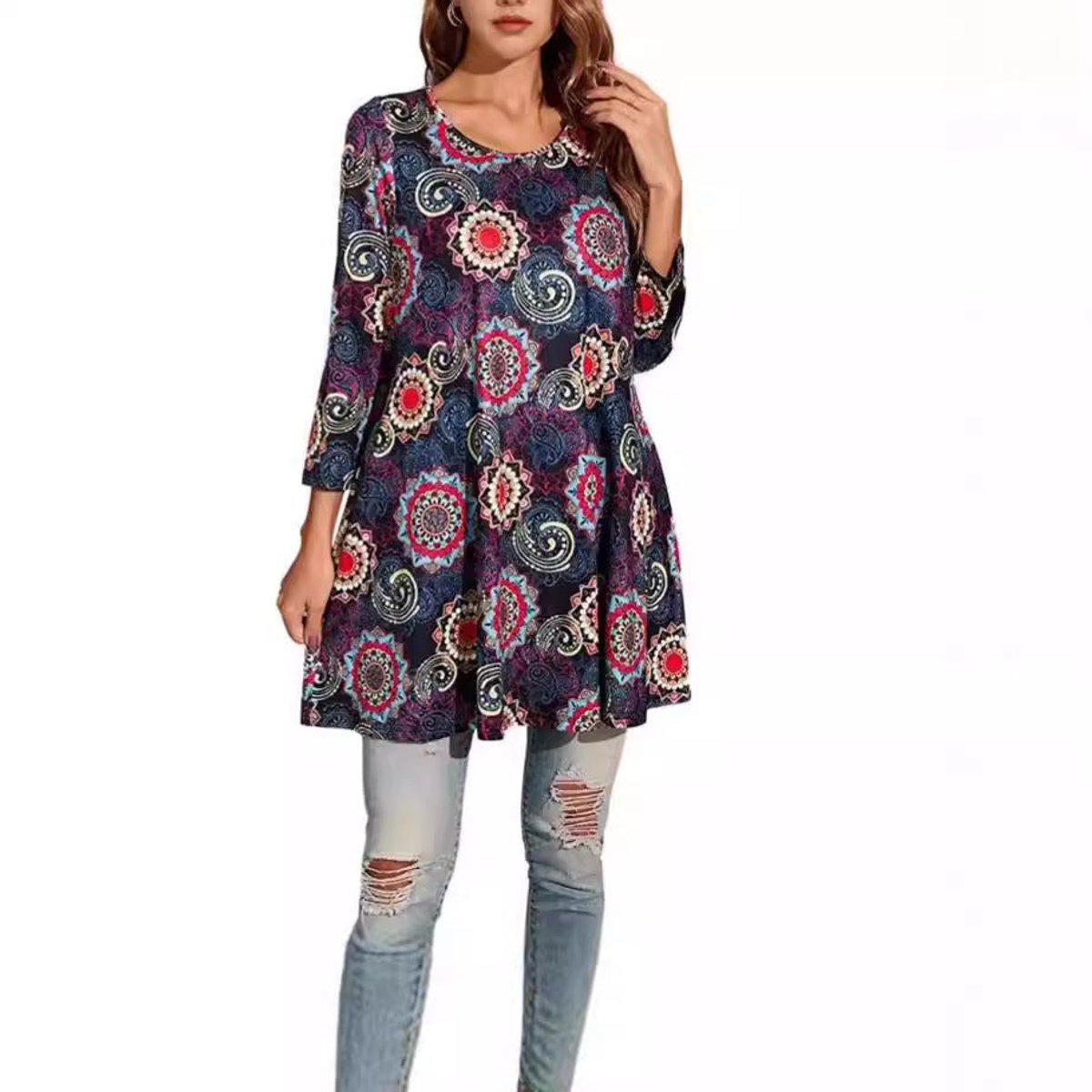 Tunique imprimé mandala femme à manches 3/4