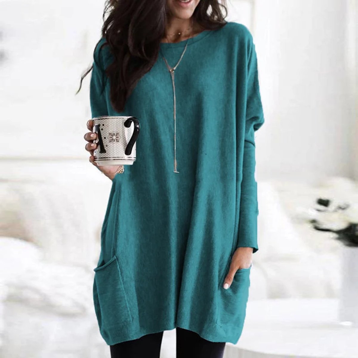 Tunique Oversize Col Rond Manches Longues Femme