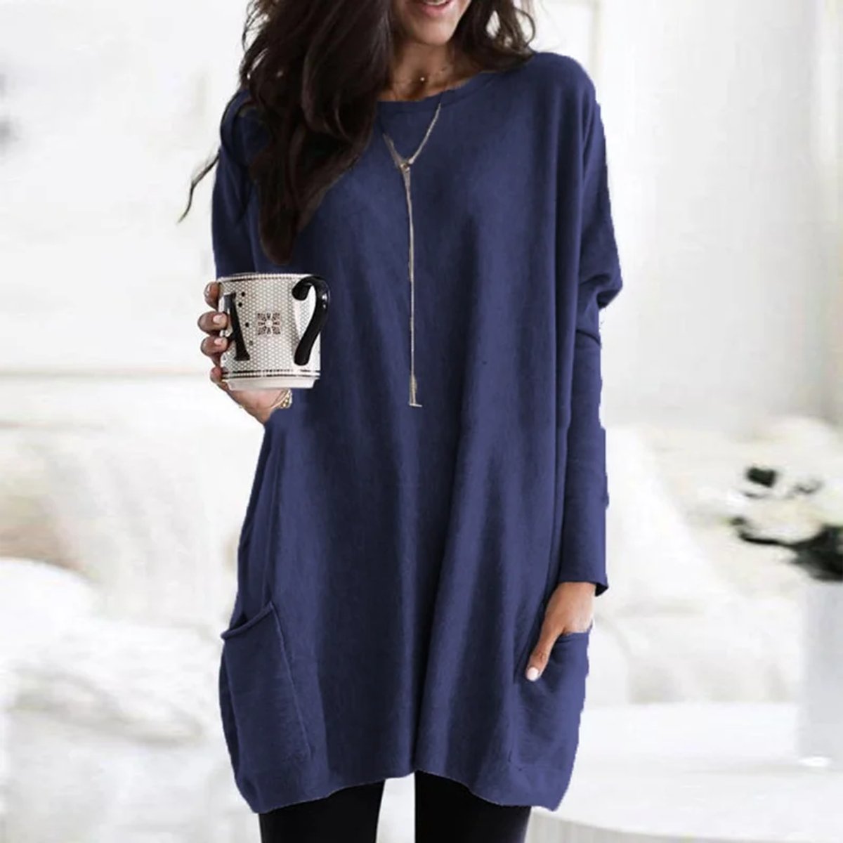 Tunique Oversize Col Rond Manches Longues Femme