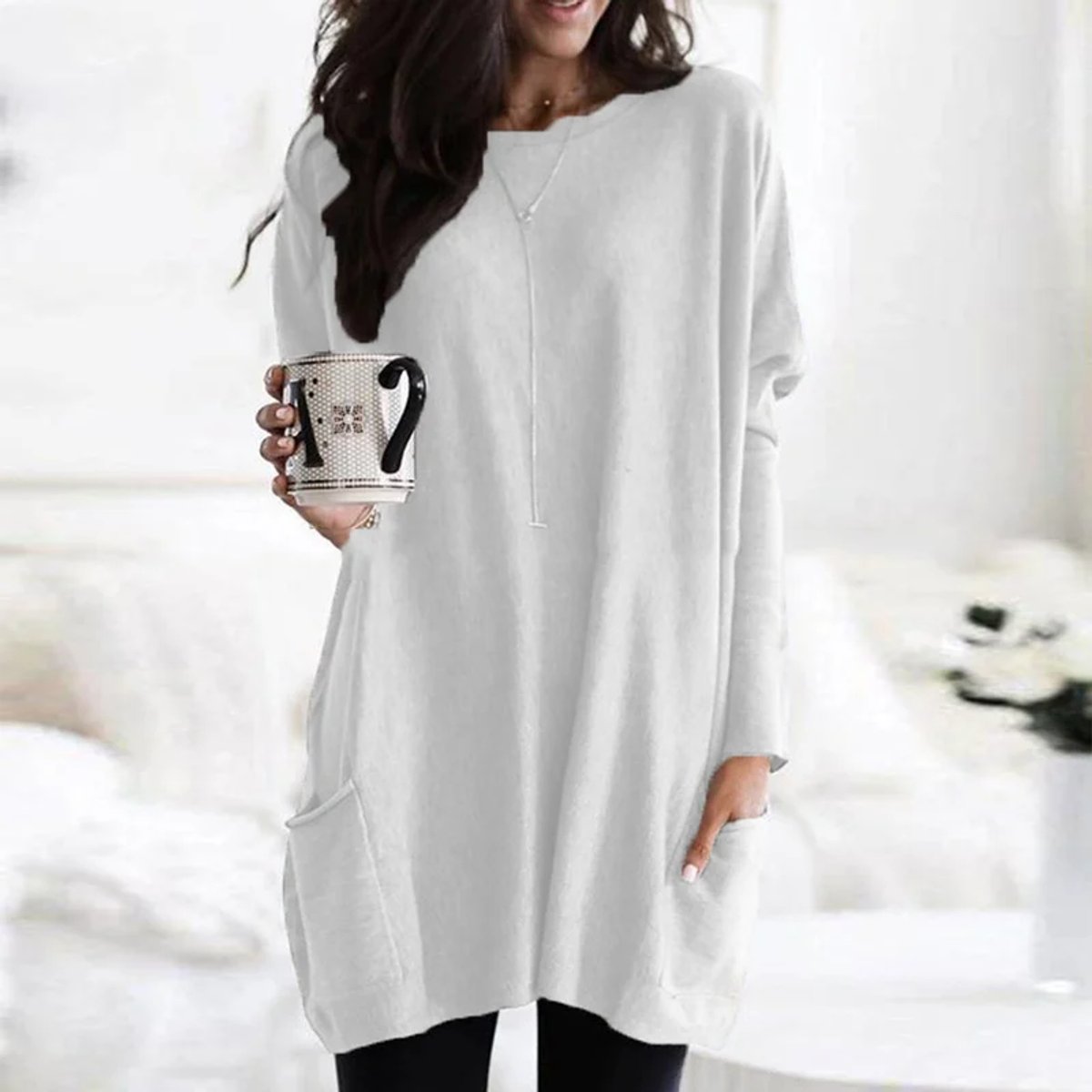 Tunique Oversize Col Rond Manches Longues Femme