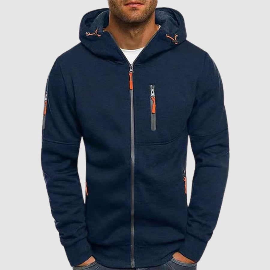 Veste à Capuche Zippée Coupe Slim Poches Latérales Coudes Renforcés