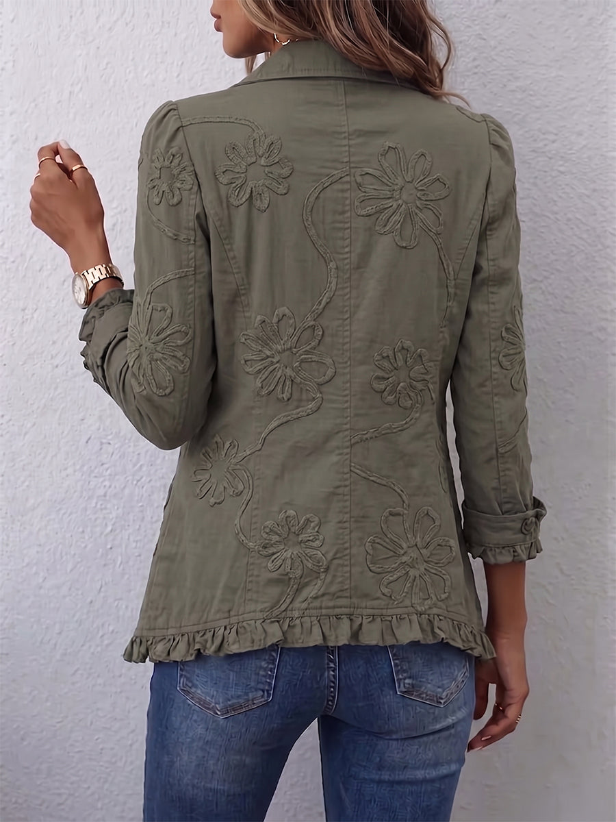 Veste Bohème Femme Brodée Fleurs Col Pointu