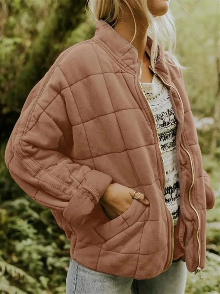 Veste bomber matelassée oversize femme avec zip et poches
