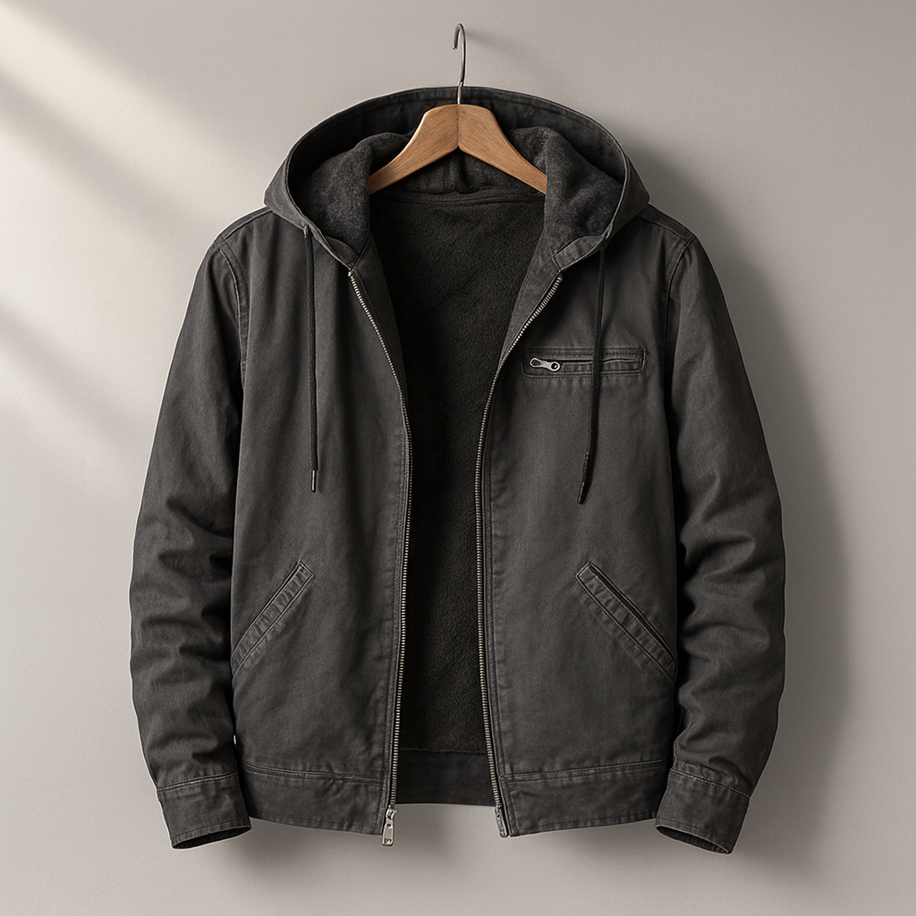 Veste doublée sherpa homme en coton avec capuche ajustable - Noir