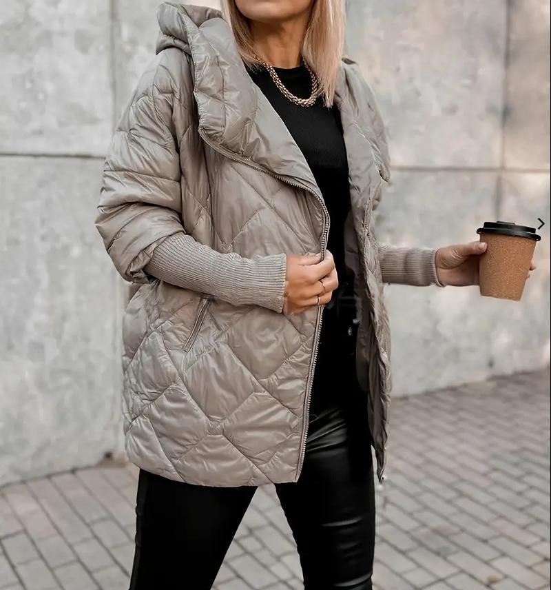 Doudoune Femme à Capuche Matelassée Patchwork