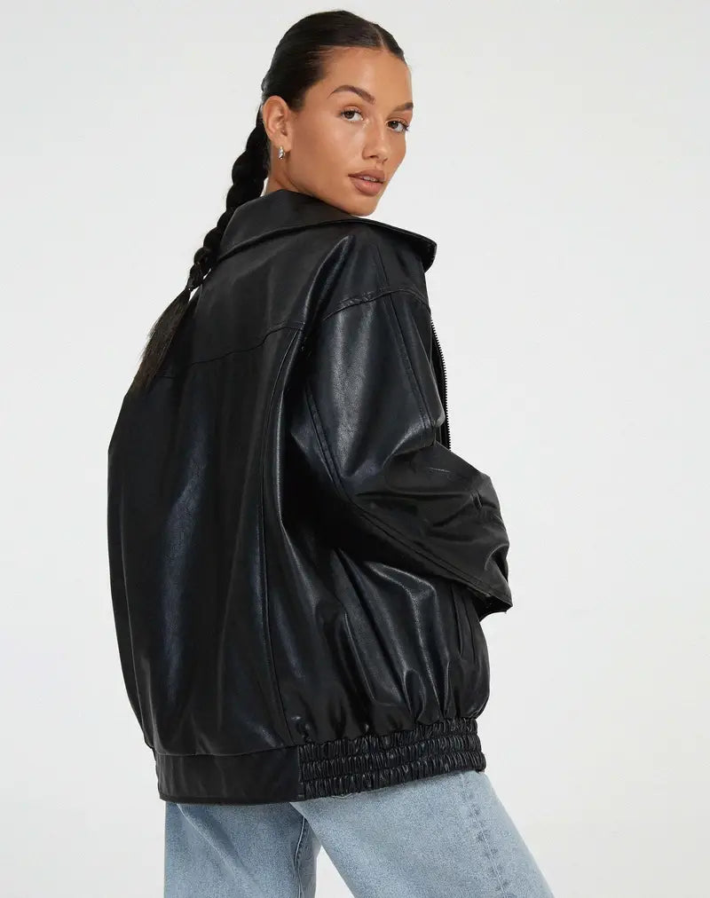 Veste en cuir classique zippée femme