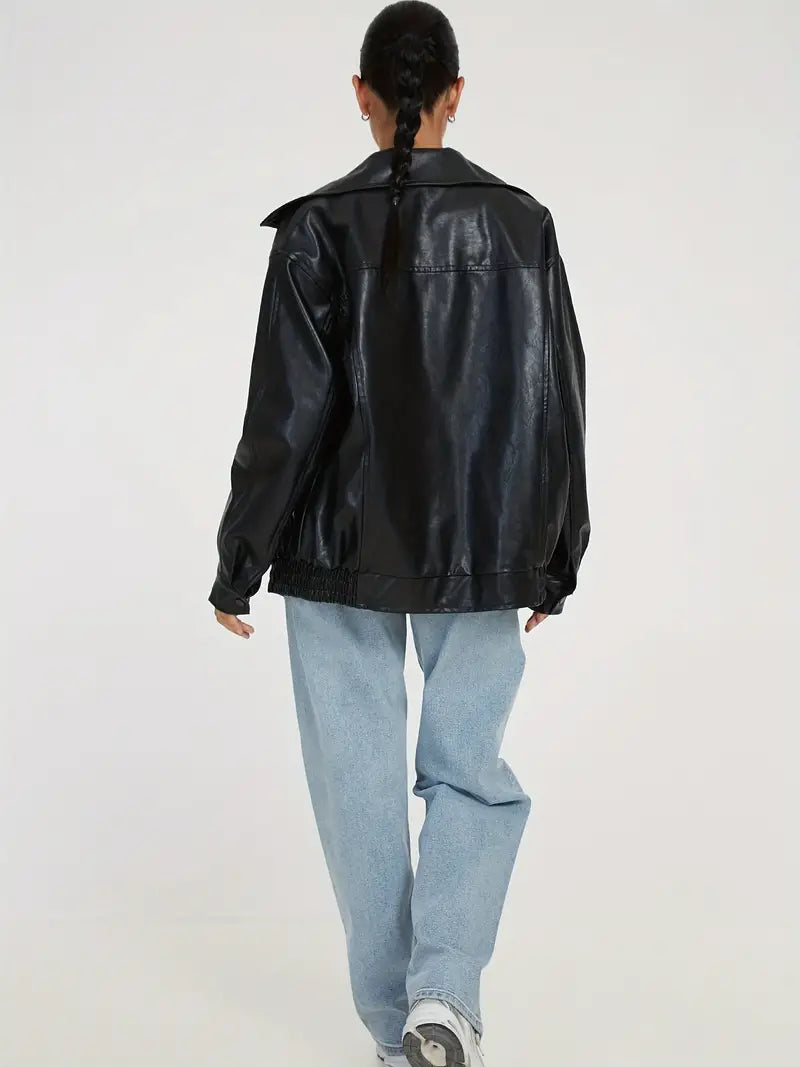 Veste en cuir classique zippée femme