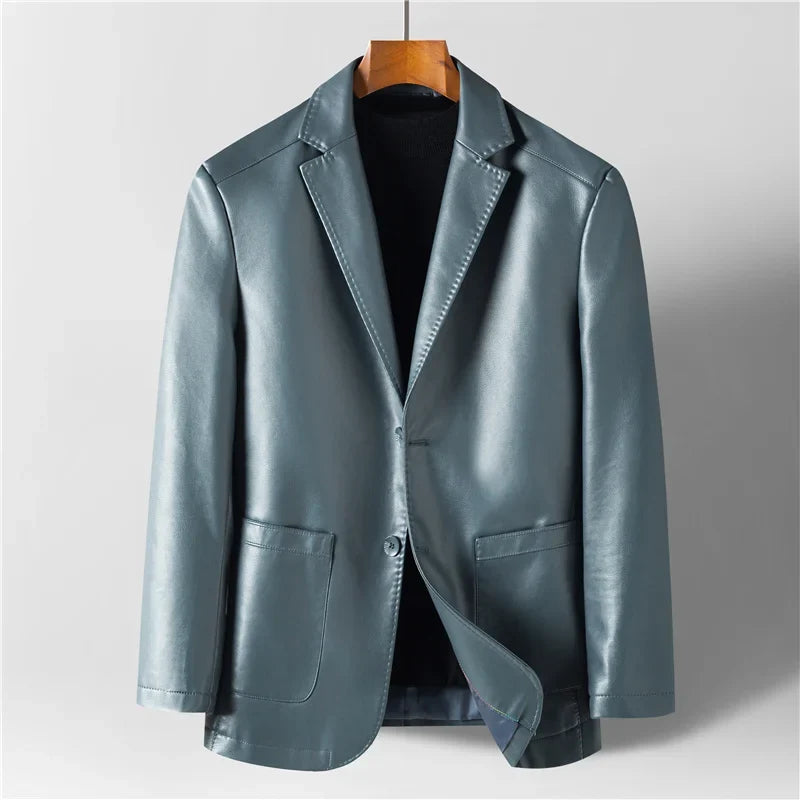 Veste en cuir col cranté doublée deux boutons