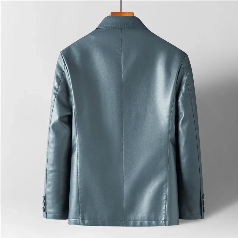 Veste en cuir col cranté doublée deux boutons