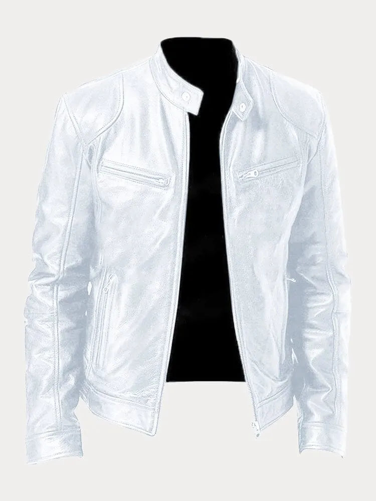 Veste en cuir homme décontractée coupe ajustée - Blanc
