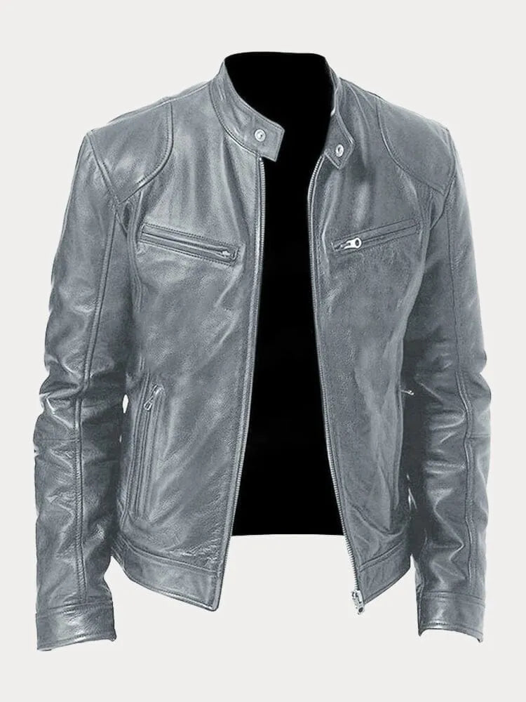 Veste en cuir homme décontractée coupe ajustée - Gris