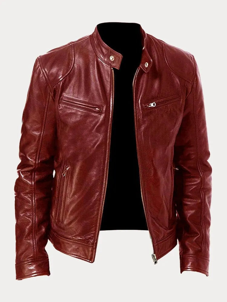 Veste en cuir homme décontractée coupe ajustée - Bordeaux