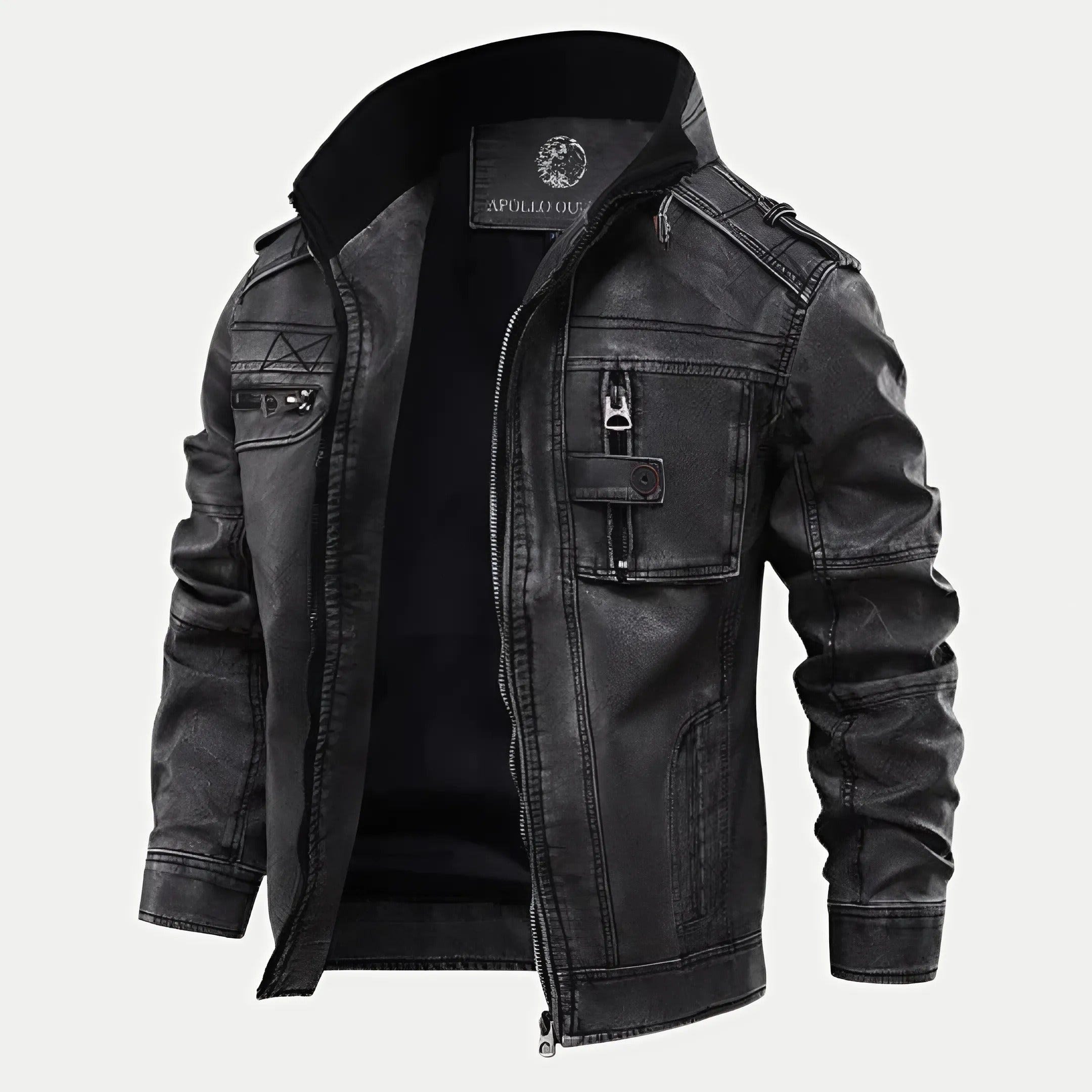 Veste en cuir noir homme classique
