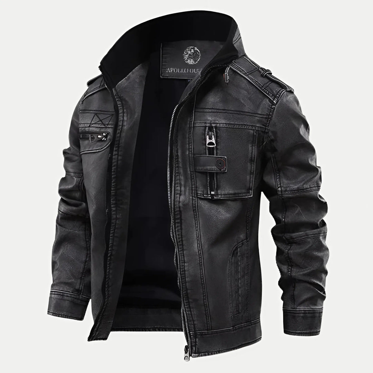 Veste en cuir noir homme classique