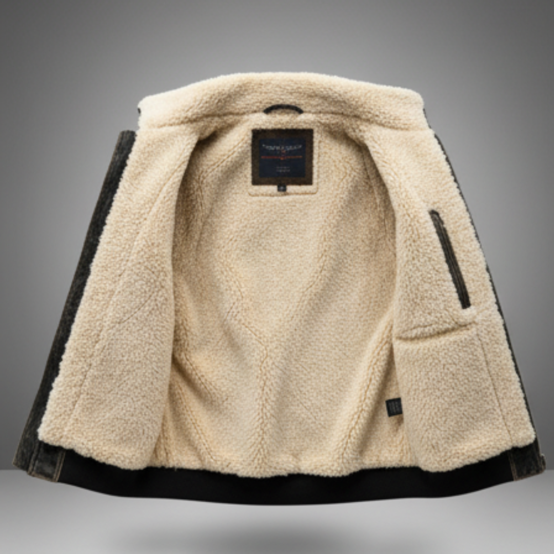 Veste en cuir vintage homme avec doublure fourrée chaude