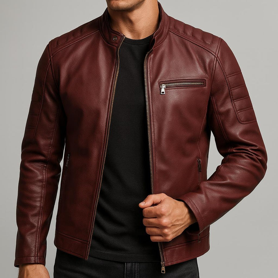 Veste en Cuir Zippée Multipoches Coupe Moderne