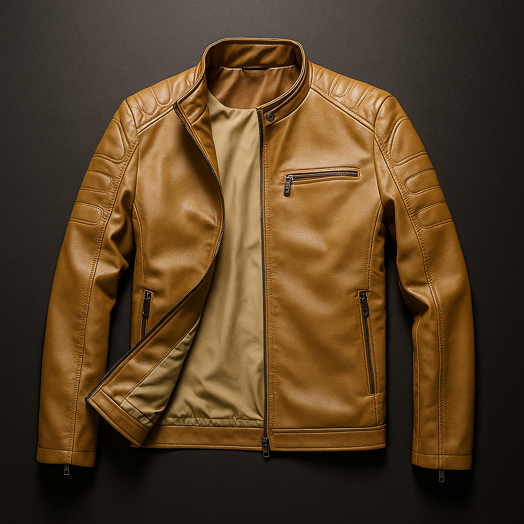 Veste en cuir zippée multipoches coupe moderne