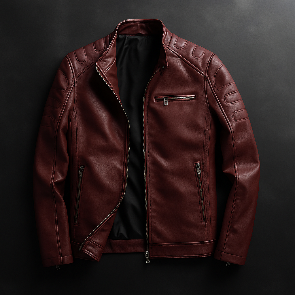Veste en cuir zippée multipoches coupe moderne