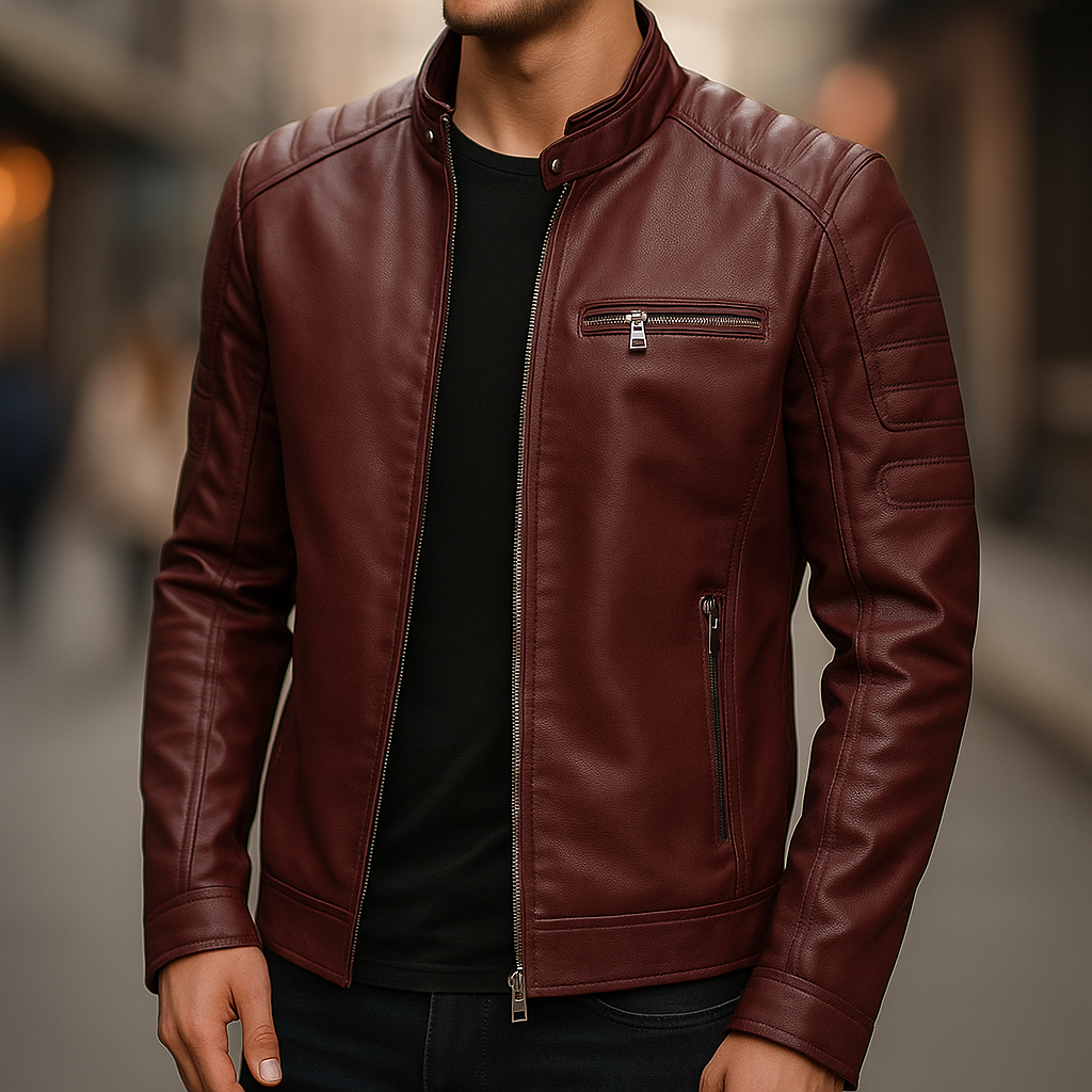 Veste en cuir zippée multipoches coupe moderne