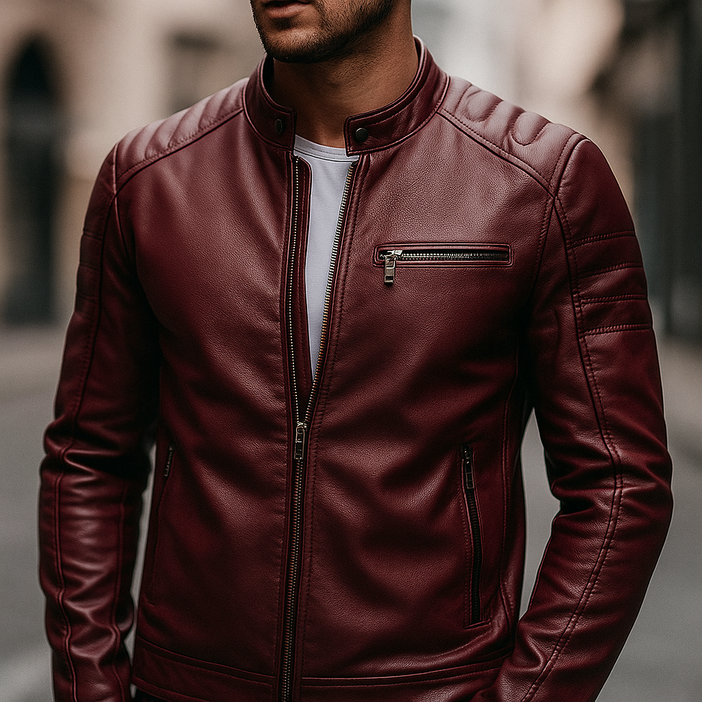 Veste en cuir zippée multipoches coupe moderne