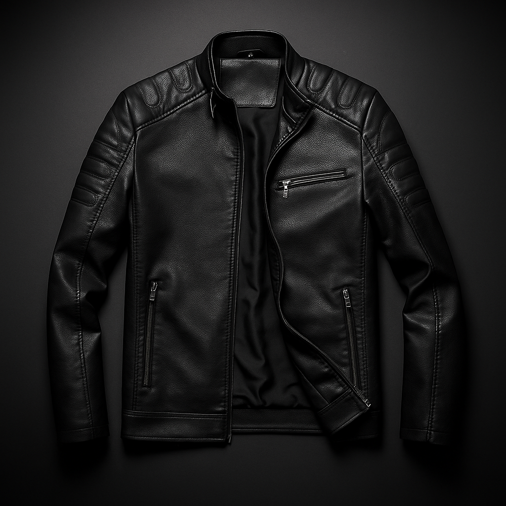 Veste en cuir zippée multipoches coupe moderne