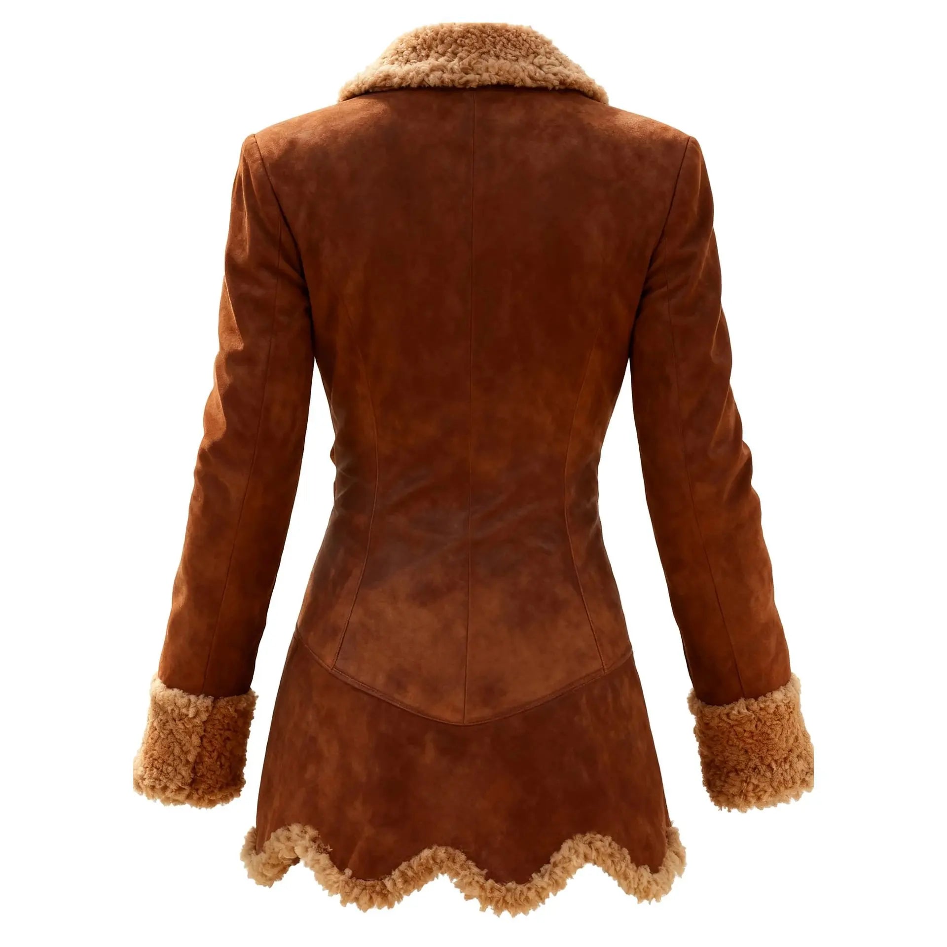 Veste en daim femme col fausse fourrure coupe vintage