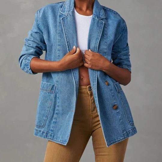 Veste en Jean Femme Manches Longues Coupe Décontractée