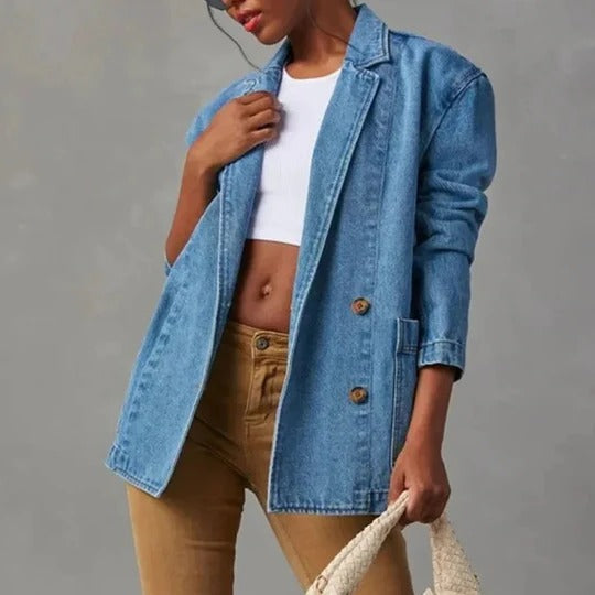 Veste en jean femme casual coupe ample manches longues