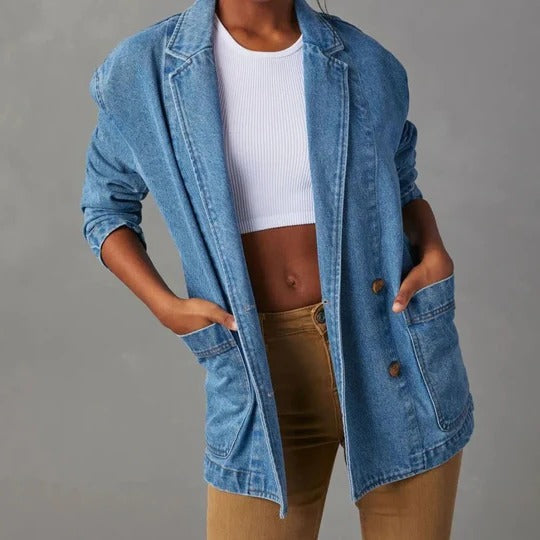 Veste en jean femme casual coupe ample manches longues
