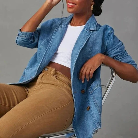 Veste en jean femme casual coupe ample manches longues