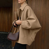 Veste en laine femme manches chauve-souris col rabattu