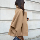 Veste en laine femme manches chauve-souris col rabattu