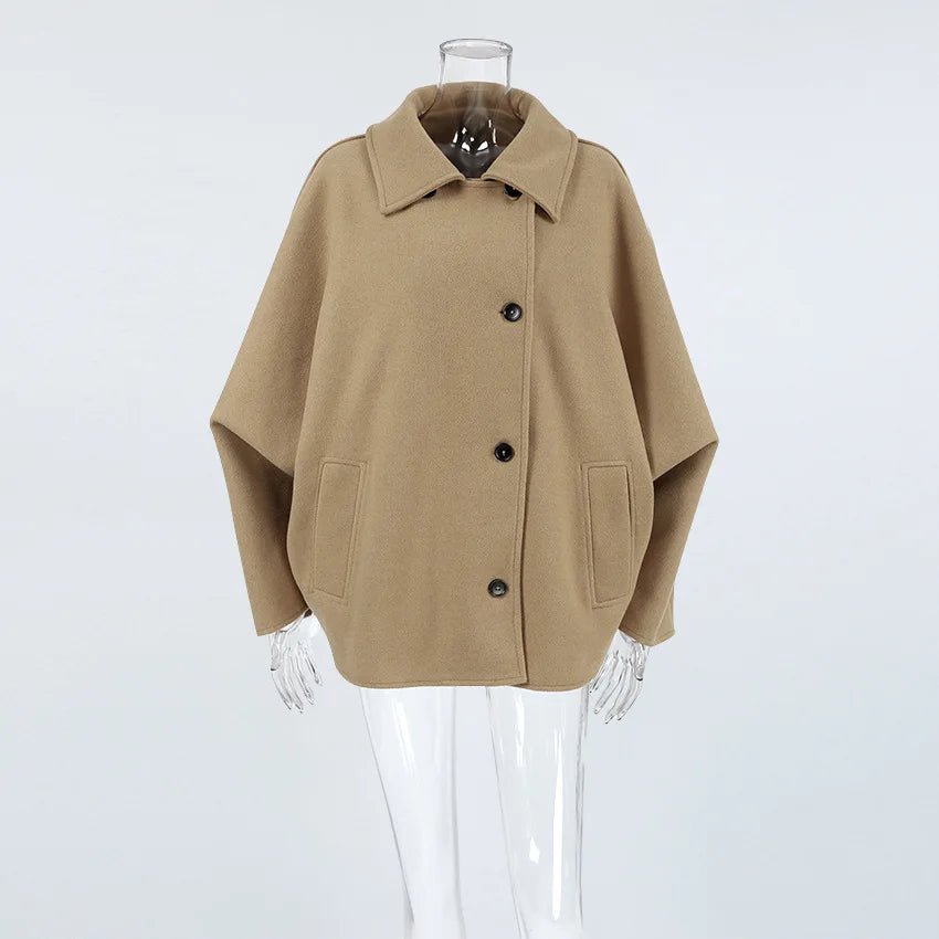 Veste en laine femme manches chauve-souris col rabattu