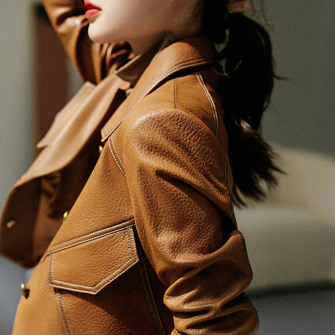 Veste en simili cuir femme col cranté
