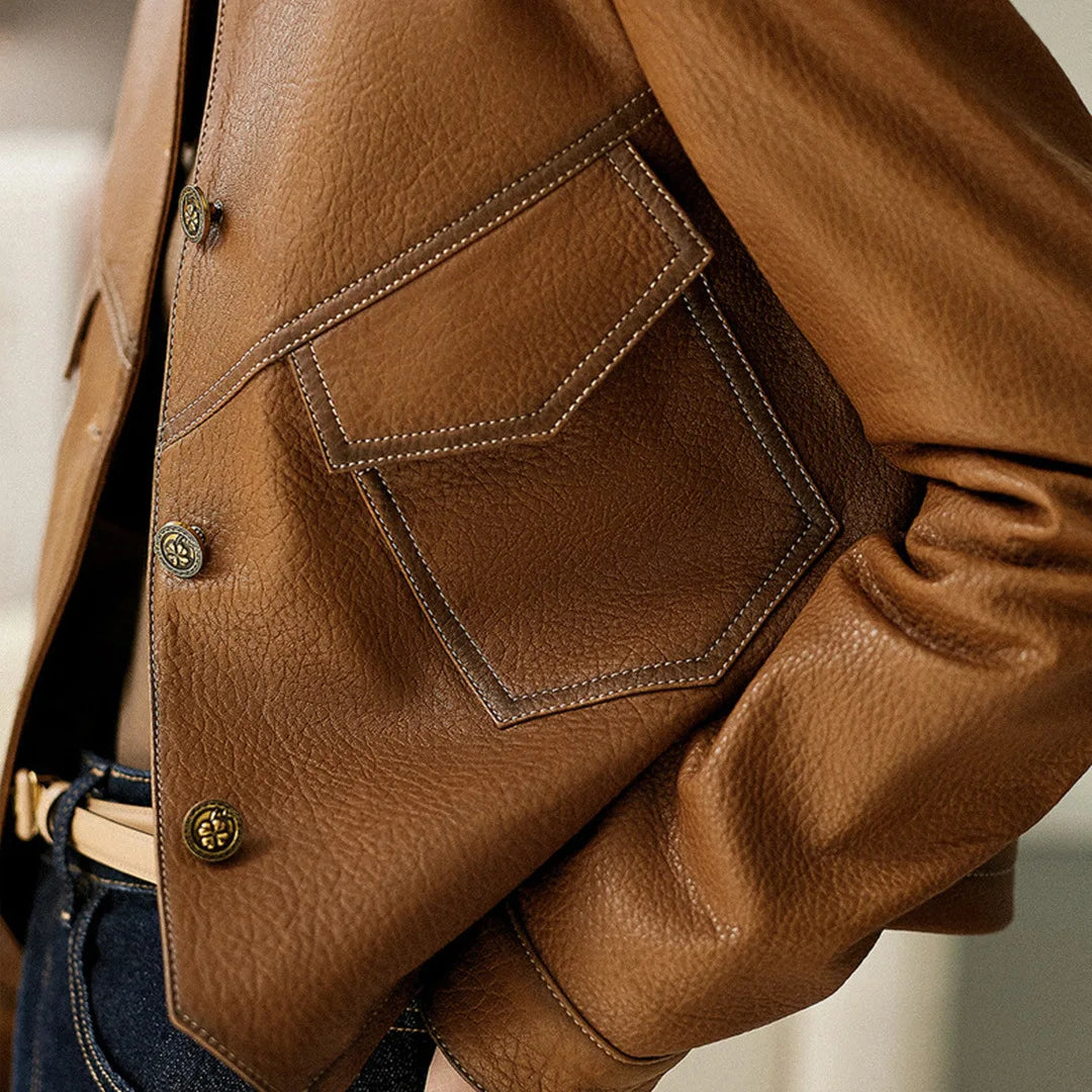 Veste en simili cuir femme col cranté