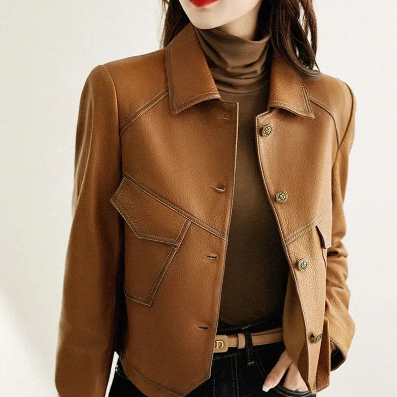Veste en simili cuir femme col cranté