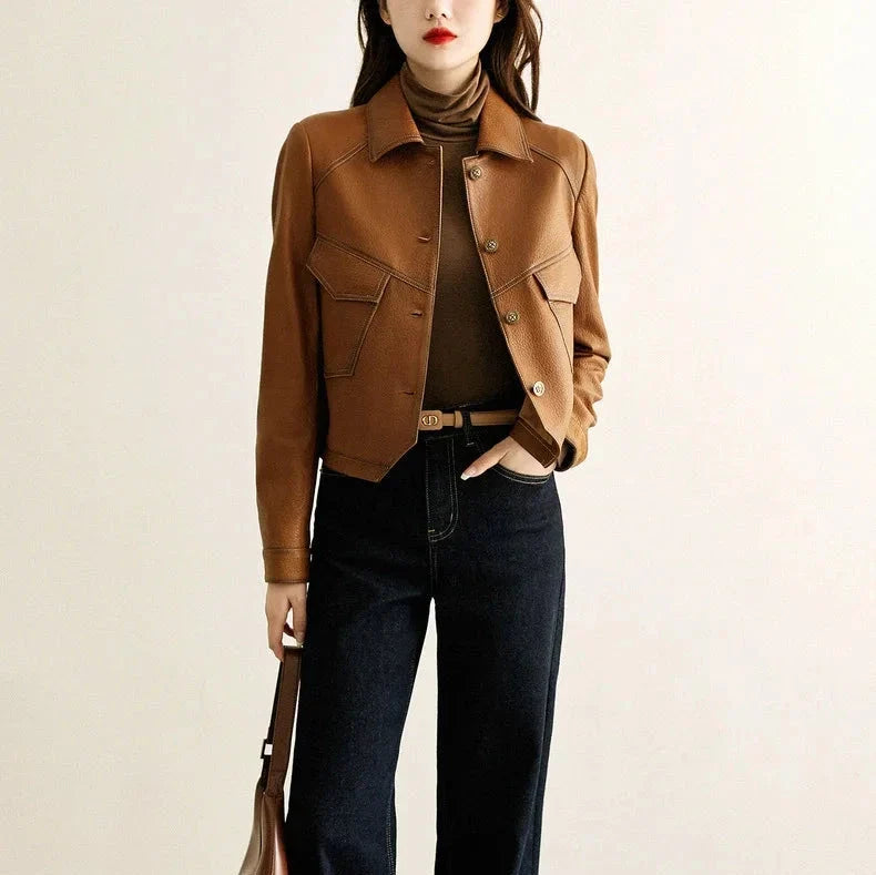 Veste en simili cuir femme col cranté