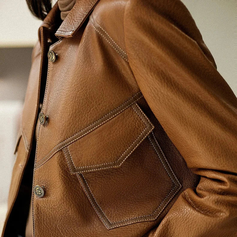 Veste en simili cuir femme col cranté