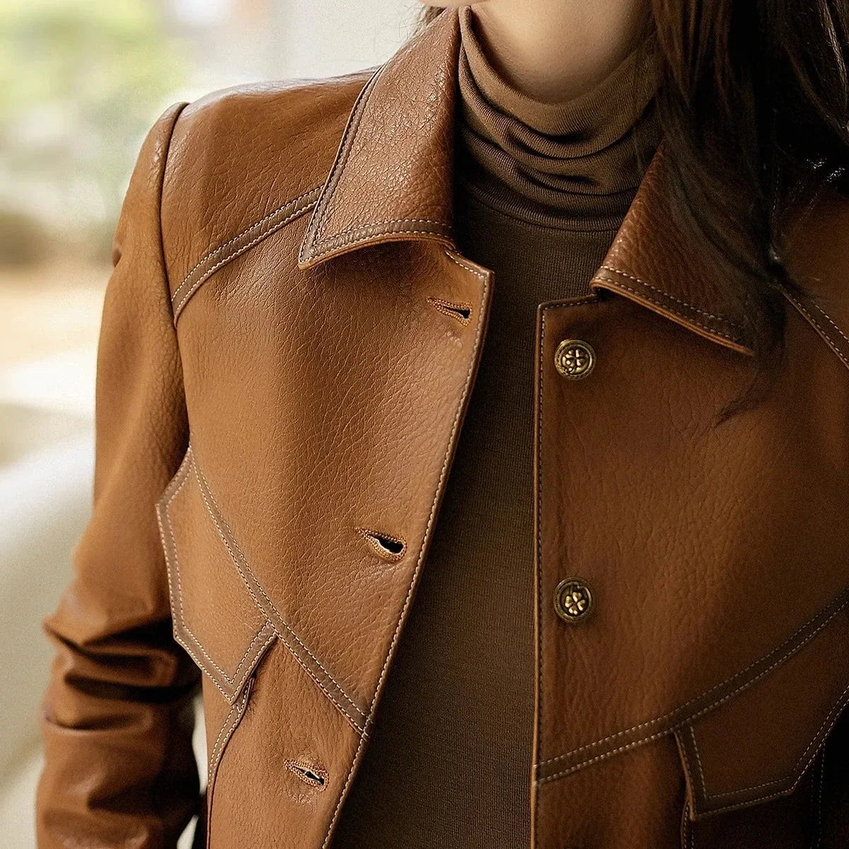 Veste en simili cuir femme col cranté