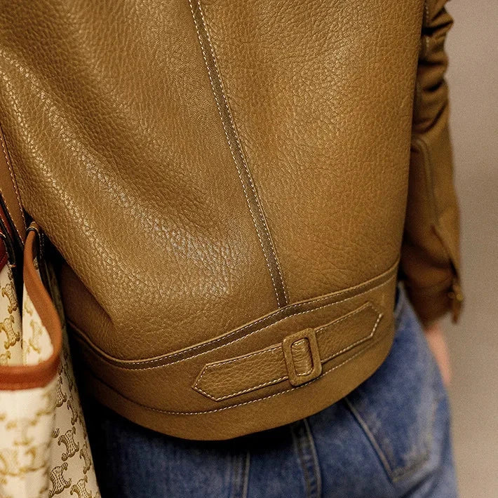 Veste en simili cuir femme col cranté