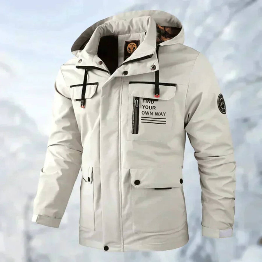 Veste Imperméable Homme Coupe-Vent Capuche Amovible Col Montant Poches Zippées
