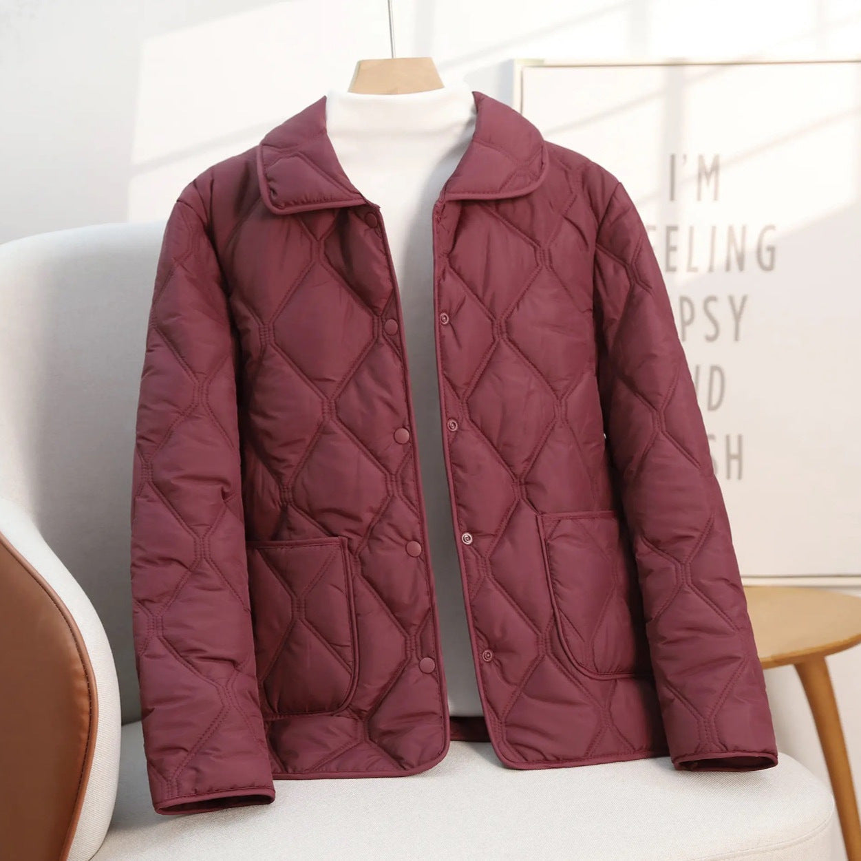 Veste matelassée en coton femme col à revers manteau court