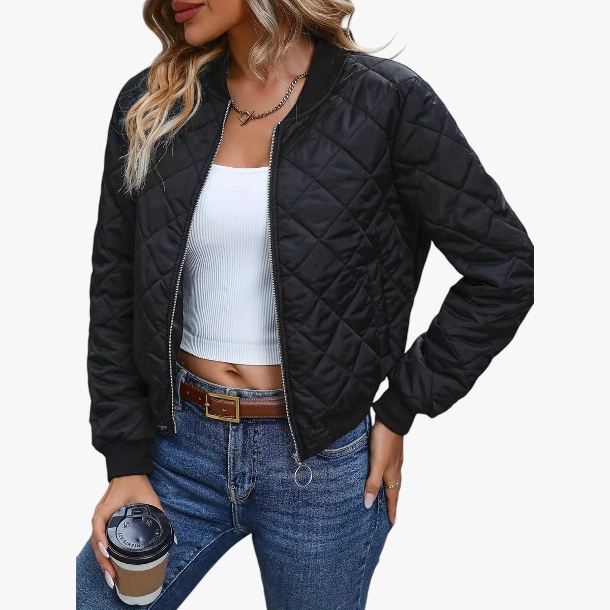 Veste Matelassée Femme Bomber Motif Losanges