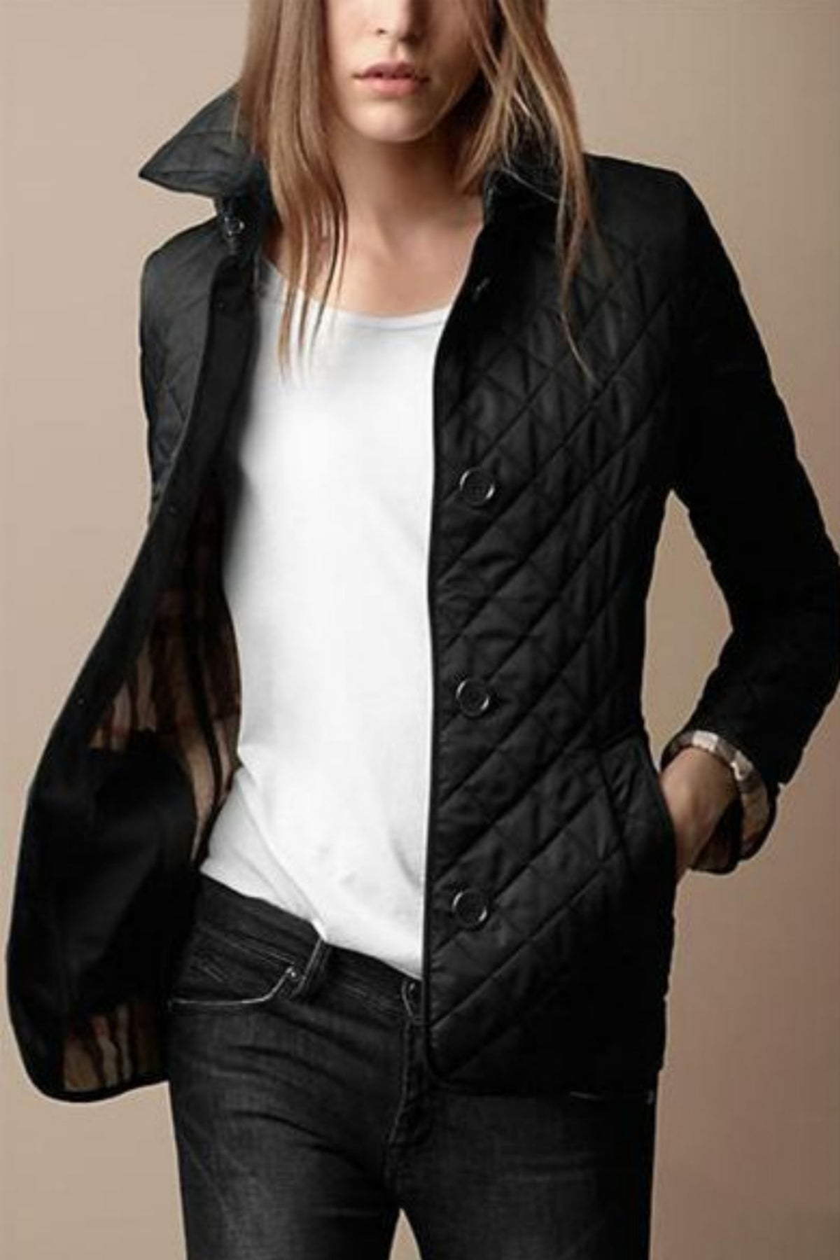 Veste matelassée femme boutonnée coupe ajustée - Noir