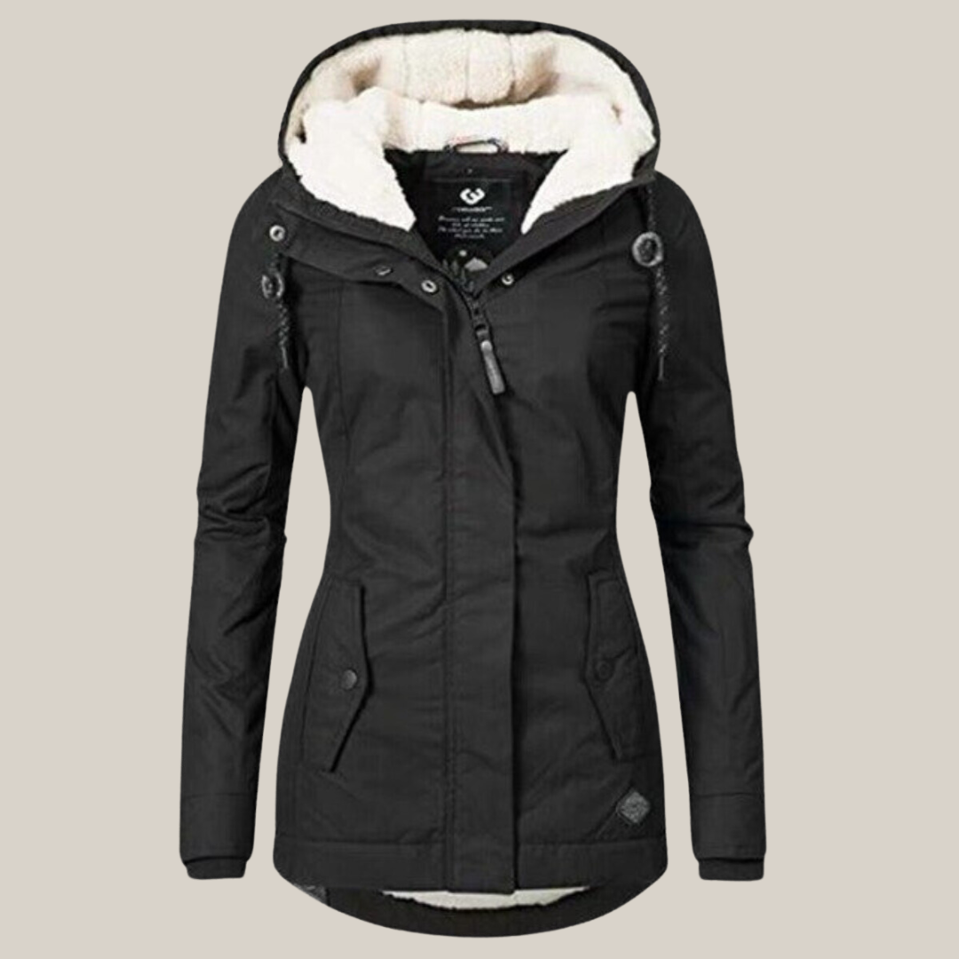 Veste matelassée chaude femme à capuche réglable - Noir
